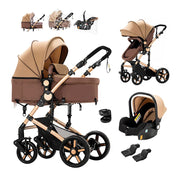 Newborn Baby Bassinet Stroller 3 in 1 High-View Convertible Stroller with Reversible Seat Anti-Shock Pushchair Strollers