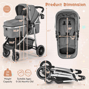 2 in 1 Convertible Baby Stroller High Landscape Infant Stroller Grey