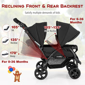 Double Stroller Foldable Baby Twin Lightweight Travel Stroller Infant Pushchair Black