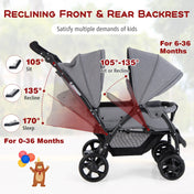 Double Stroller Foldable Baby Twin Lightweight Travel Stroller Infant Pushchair Grey