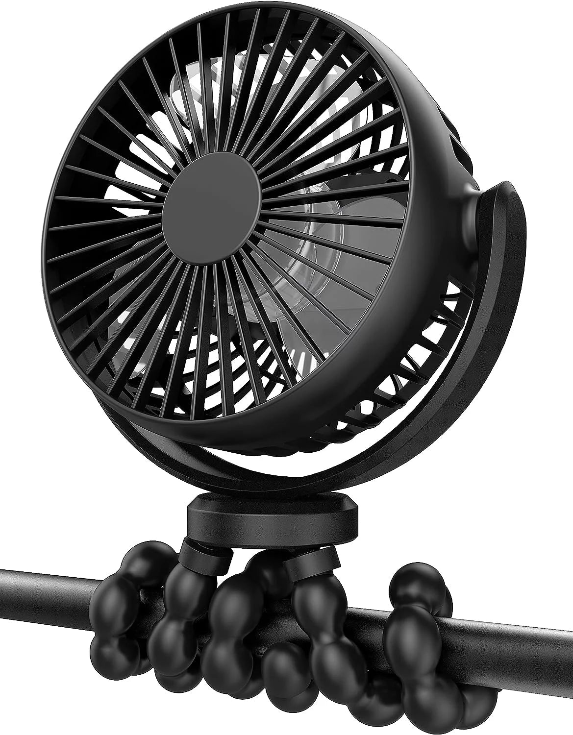 Portable Fan, Stroller Fan, Battery Powered Fan, Clip-On Fan with Flexible Tripod, Personal Rechargeable Cooling Fan with 360° Adjustable, for Stroller, Car Seat,Travel, Black