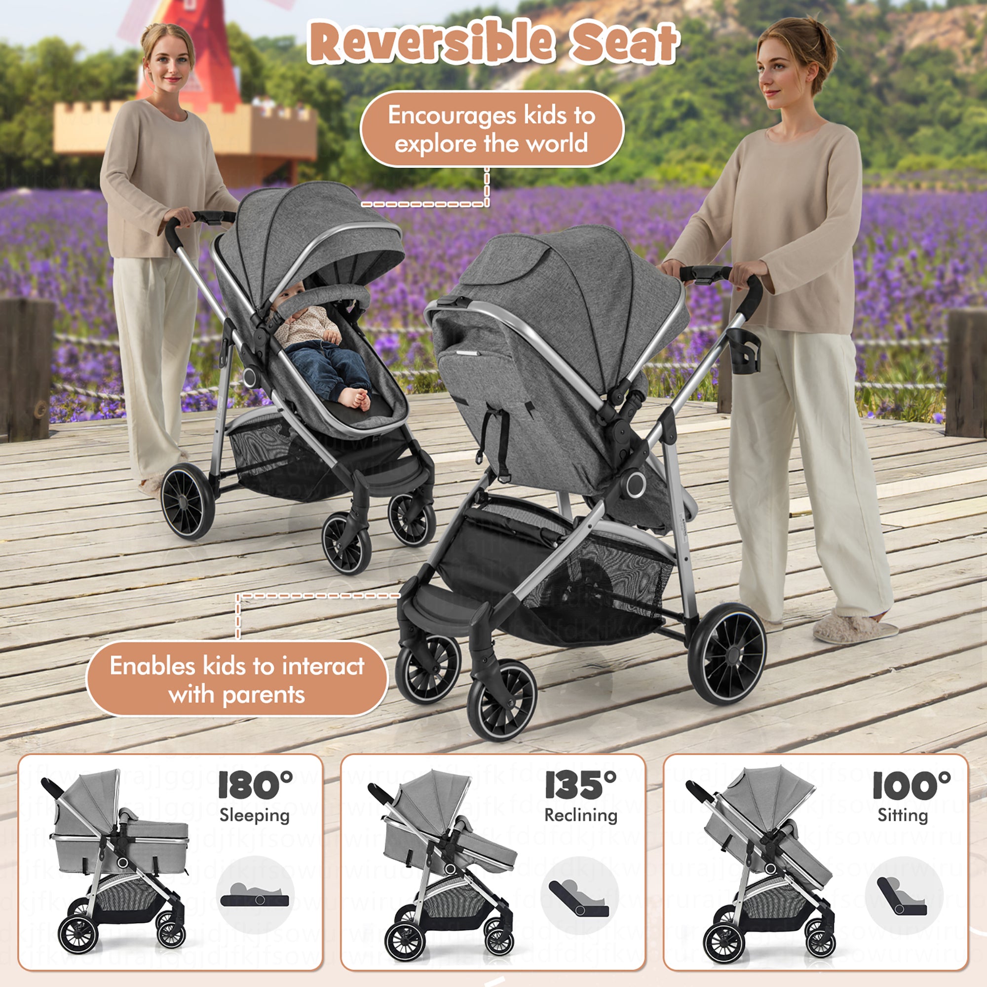 2 in 1 Convertible Baby Stroller High Landscape Infant Stroller Grey