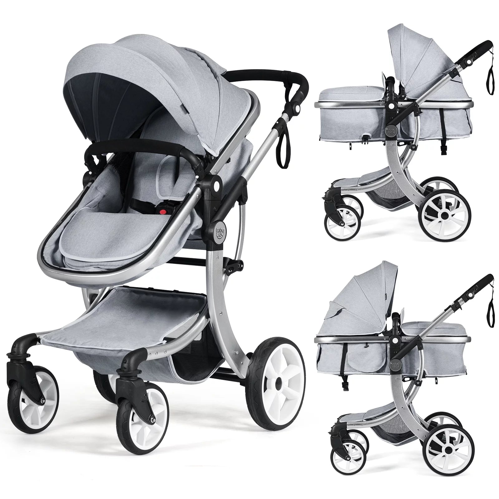 Babyjoy High Landscape Stroller 2-In-1 Foldable for Infant with Reversible Seat Grey