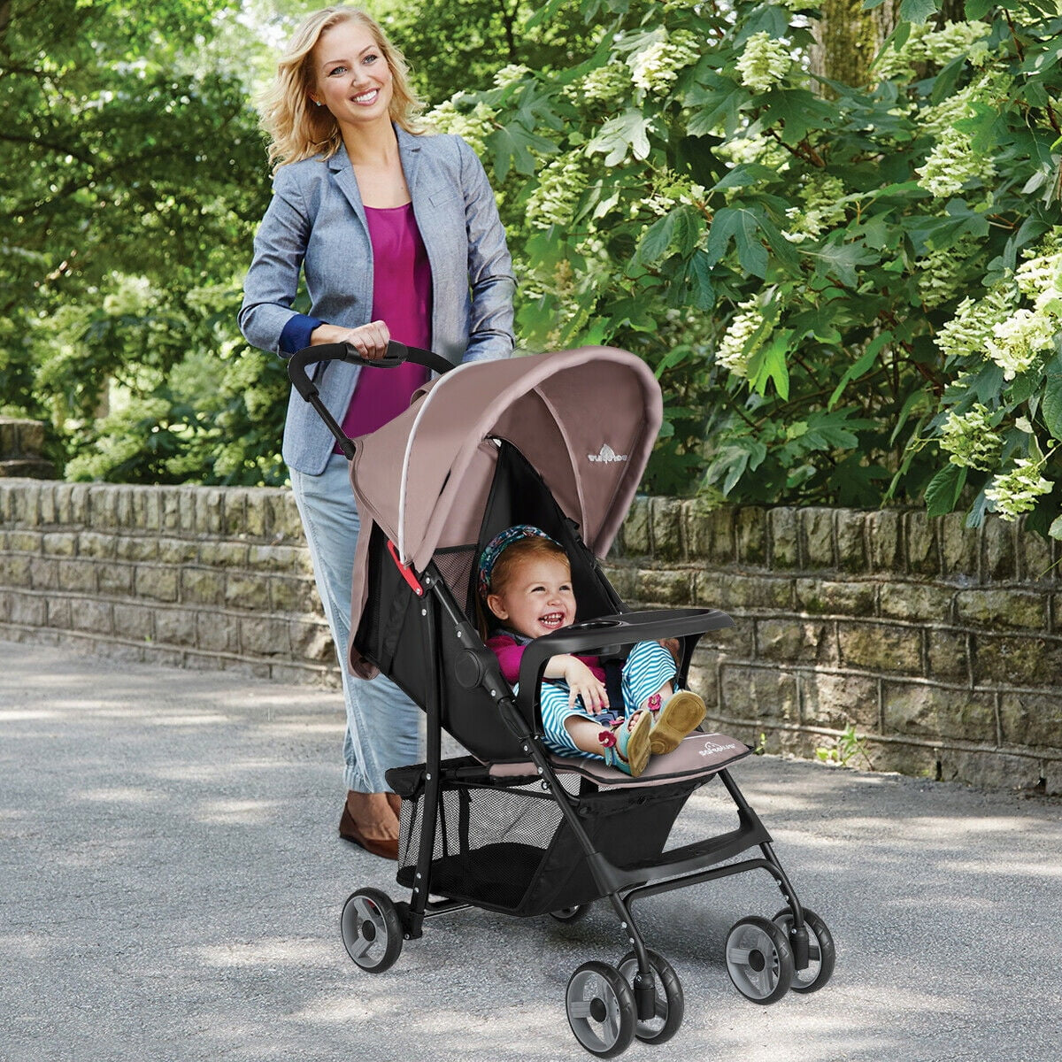 Foldable Lightweight Baby Stroller Kids Travel Pushchair 5-Point Safety System Coffee