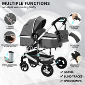 2 in 1 Convertible Baby Stroller, Unisex Folding Infant Newborn Bassinet Pram, Dark Grey