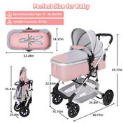 Baby Stroller, Foldable Baby Stroller Reversible Bassinet, Travel Stroller for Newborn Baby, Pink