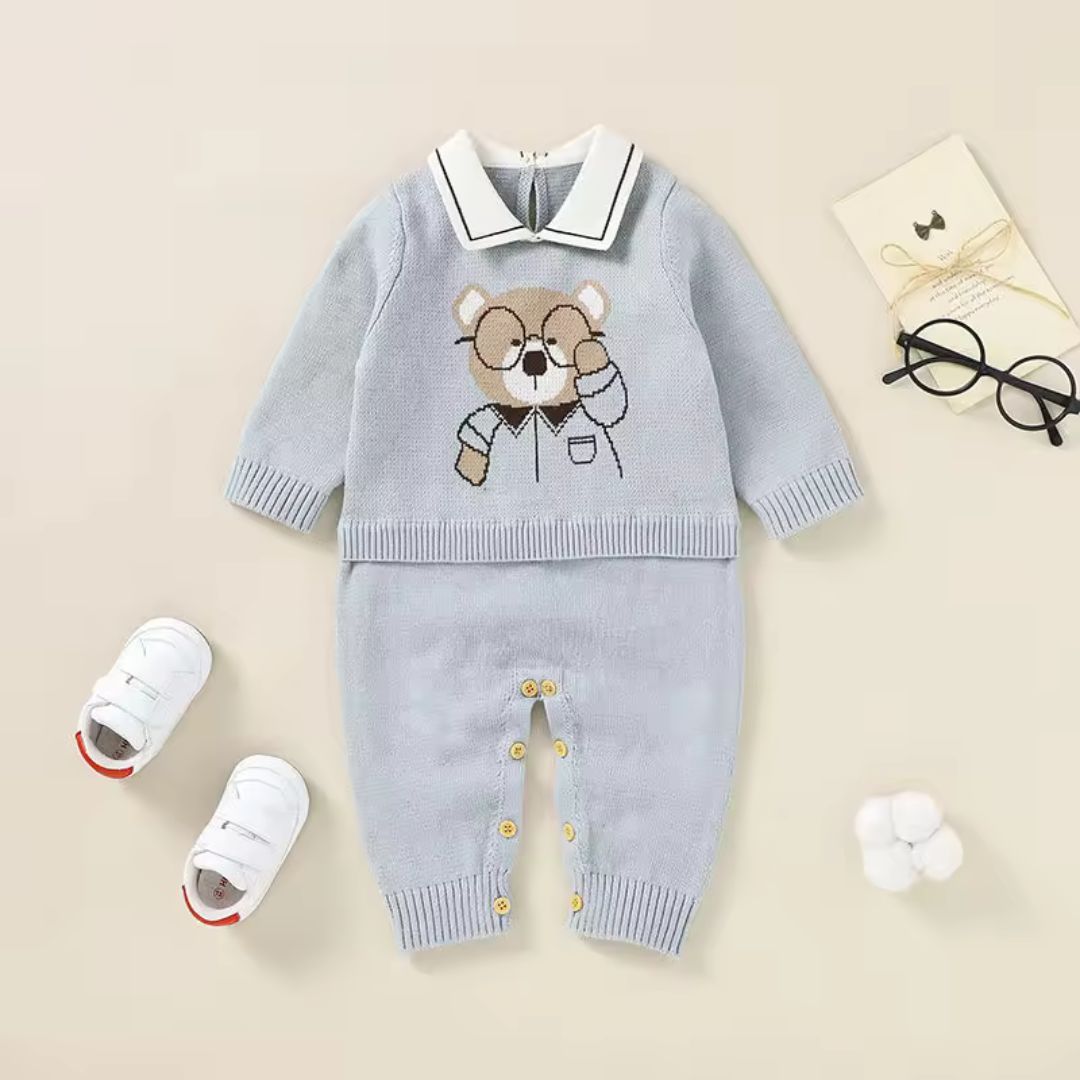 Bubu Soft Knitted Top and Pants Set - Light Blue