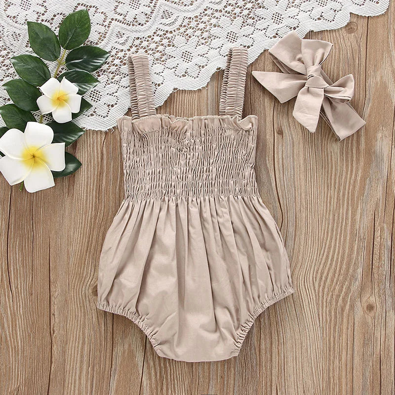 Baby Girl Summer Jumpsuit Headband Set