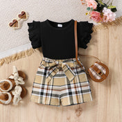 Girls New Summer Black Shirt And Shorts Set