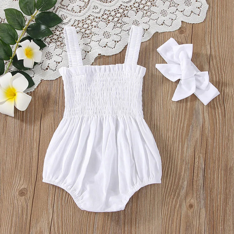 Baby Girl Summer Jumpsuit Headband Set