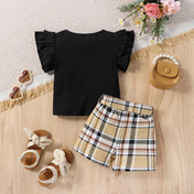 Girls New Summer Black Shirt And Shorts Set