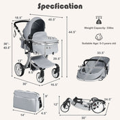 Babyjoy High Landscape Stroller 2-In-1 Foldable for Infant with Reversible Seat Grey