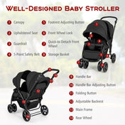 Double Stroller Foldable Baby Twin Lightweight Travel Stroller Infant Pushchair Black