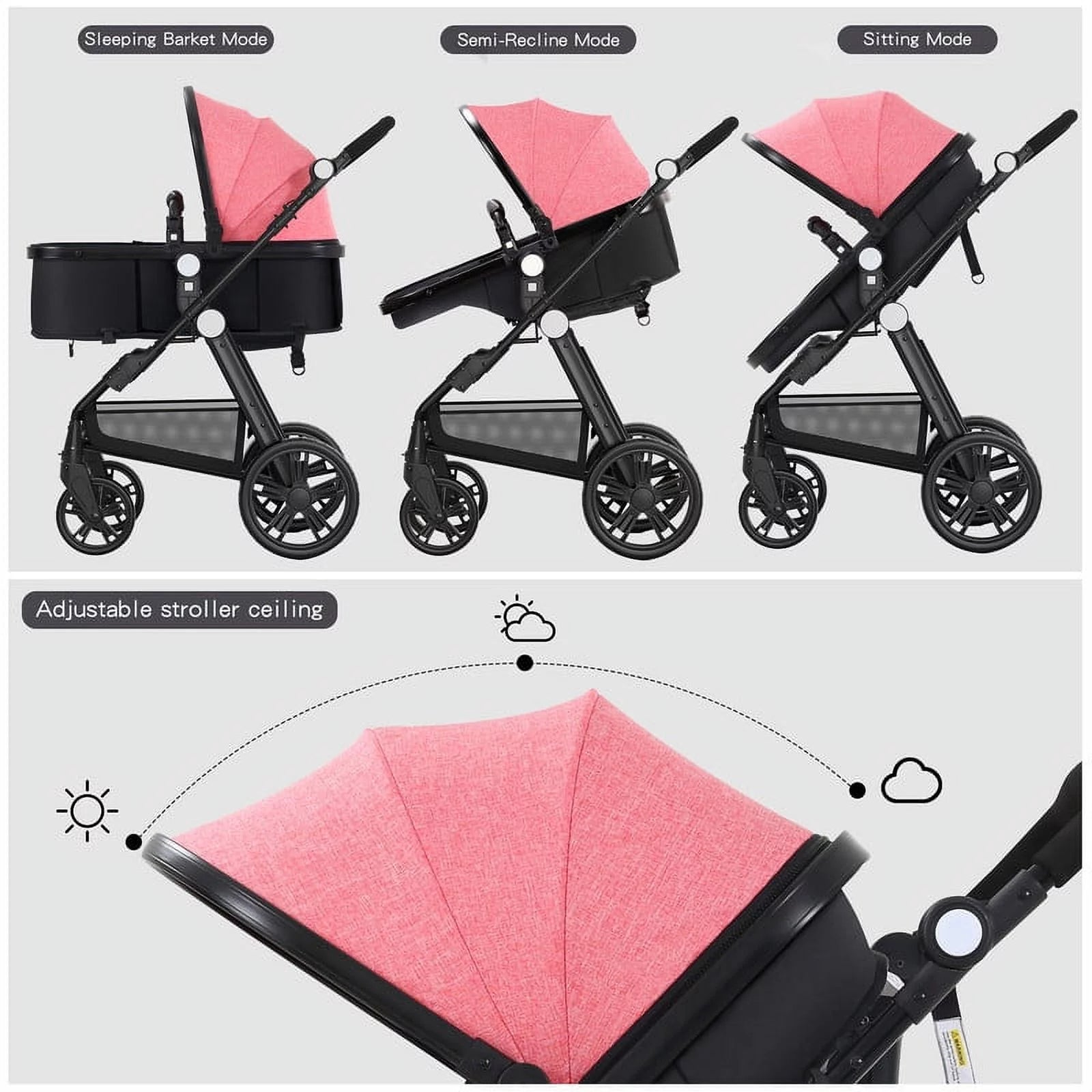 Foldable Baby Stroller for 0-36 Months Newborn Babies, Pink