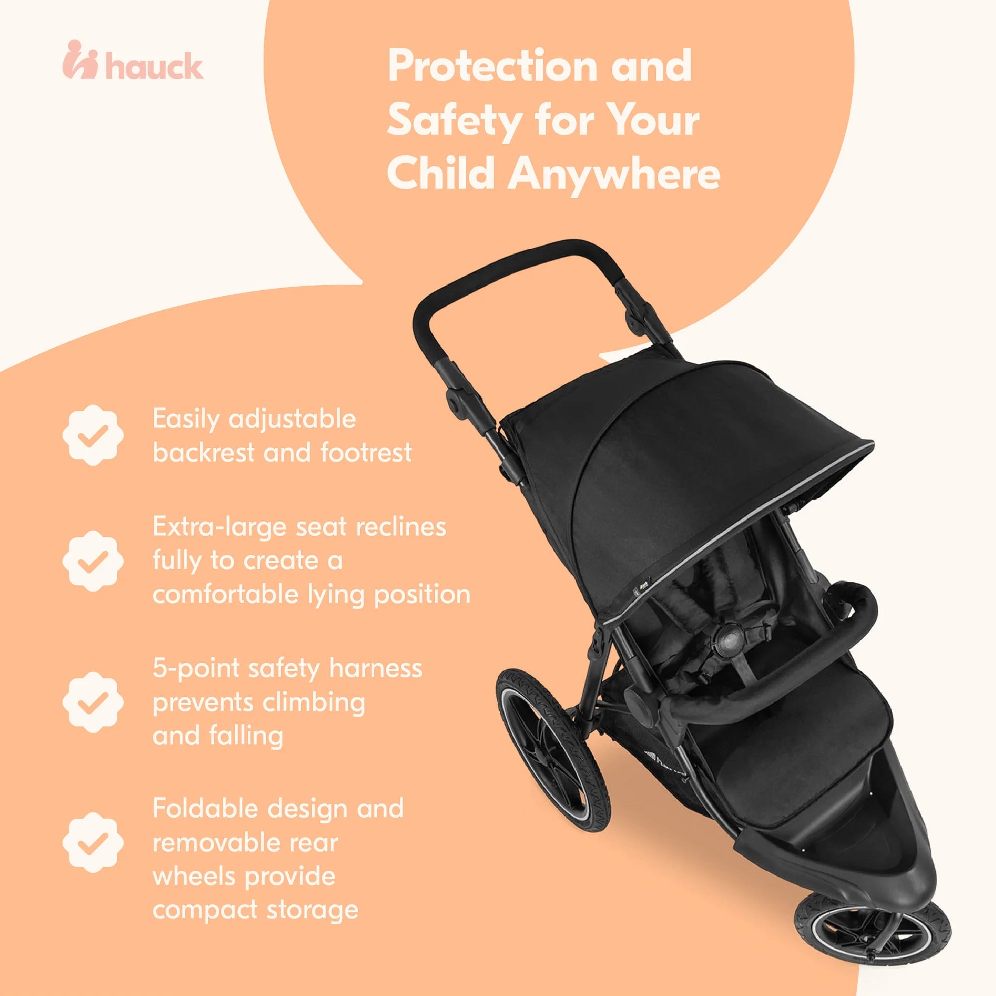 Runner 2 Compact Foldable Tricycle Jogger Stroller Pushchair, Black