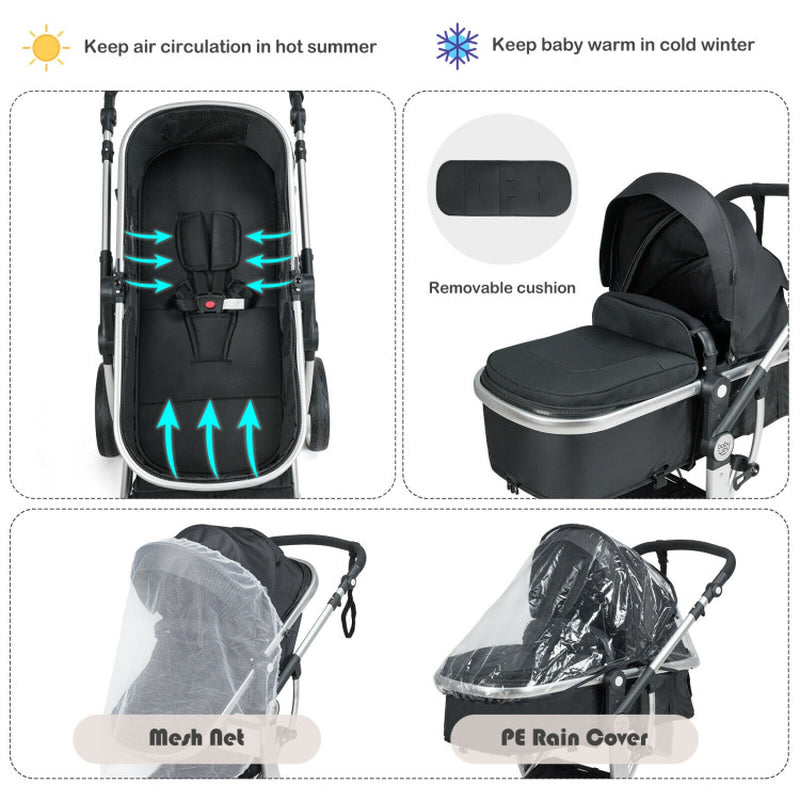 2-In-1 Foldable High Landscape Baby Stroller with Diaper Bag