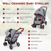 Double Stroller Foldable Baby Twin Lightweight Travel Stroller Infant Pushchair Grey