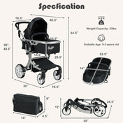 2-In-1 Foldable High Landscape Baby Stroller with Diaper Bag