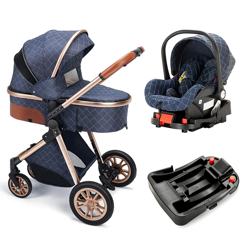 Baby Stroller 3 in 1 High Landscape Stroller for Newborns Infant Trolley Wagon Portable Baby Carriage with Base