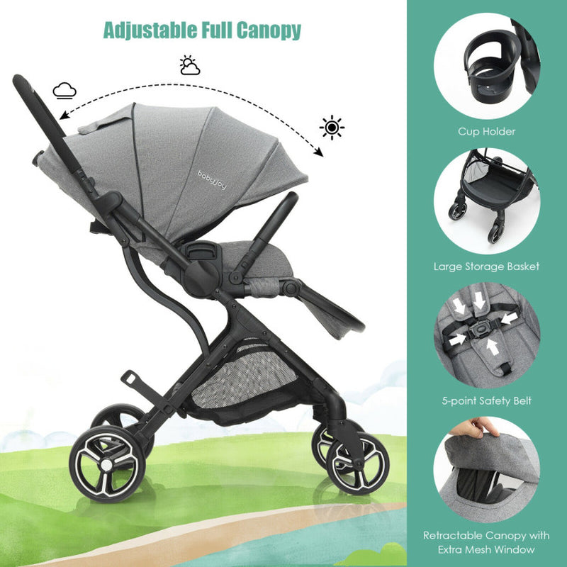 High Landscape Foldable Baby Stroller with Reversible Reclining Seat