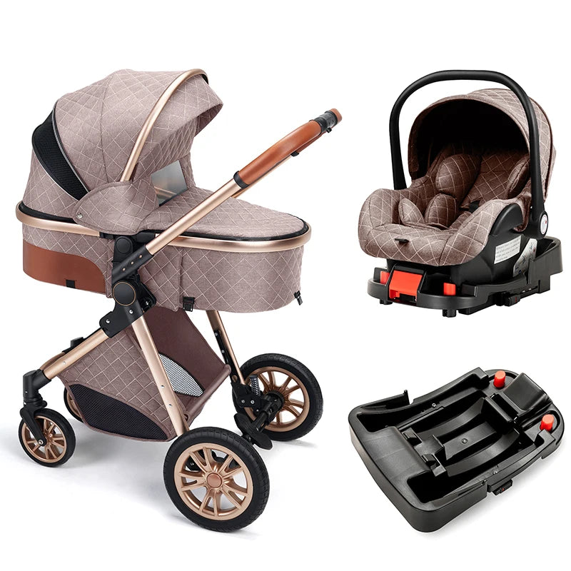 Baby Stroller 3 in 1 High Landscape Stroller for Newborns Infant Trolley Wagon Portable Baby Carriage with Base