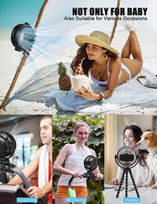 Portable Fan, Stroller Fan, Battery Powered Fan, Clip-On Fan with Flexible Tripod, Personal Rechargeable Cooling Fan with 360° Adjustable, for Stroller, Car Seat,Travel, Black